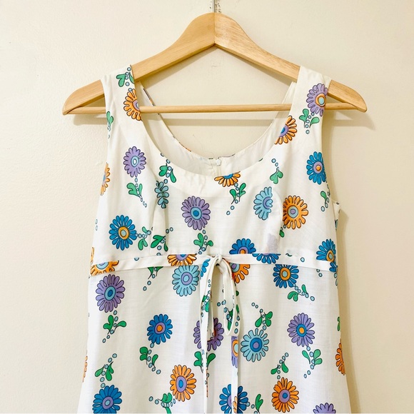 Vintage 60s Dress Retro Flower Power Hippie Bird Sleeveless A-Line Empire Waist - Picture 4 of 8